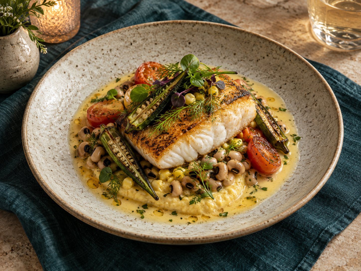 Seasonal coastal restaurant dish